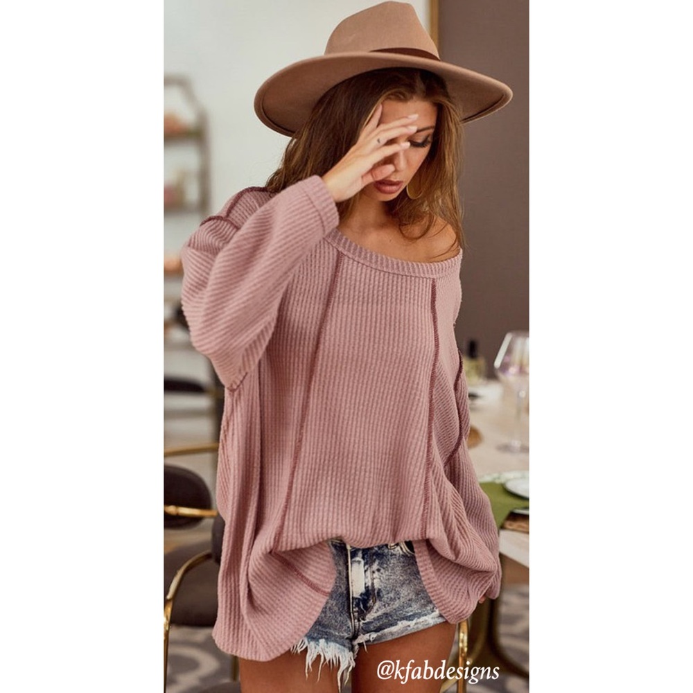 RESTOCK Mauve Casual Chic Oversized Soft Brushed Waffle knit Top! - Picture 8 of 8